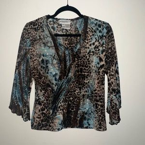 Blue and Brown Cheetah Top 3/4 Sleeves